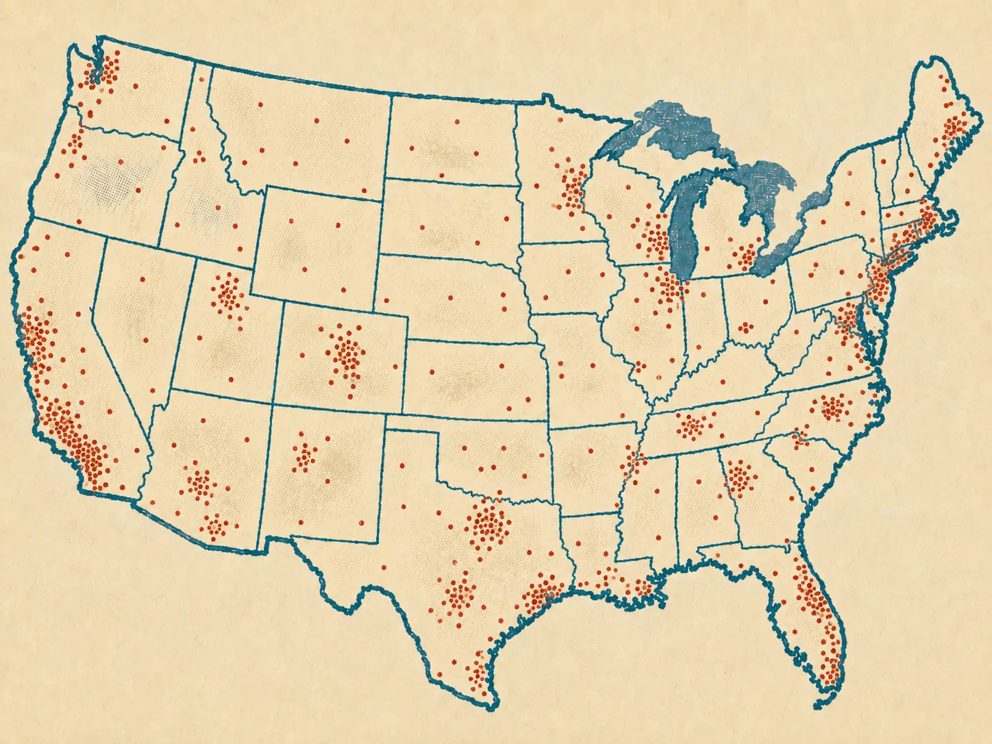 The founder's road archive — thousands of curated stops across the continental US.